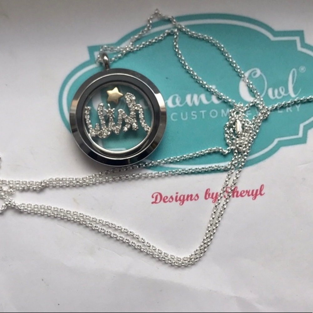 Origami Owl Large Silver When You Wish Upon a Star Locket & Necklace - retired